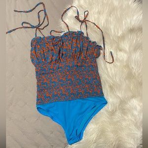 Free People Intimately orange and teal floral bodysuit